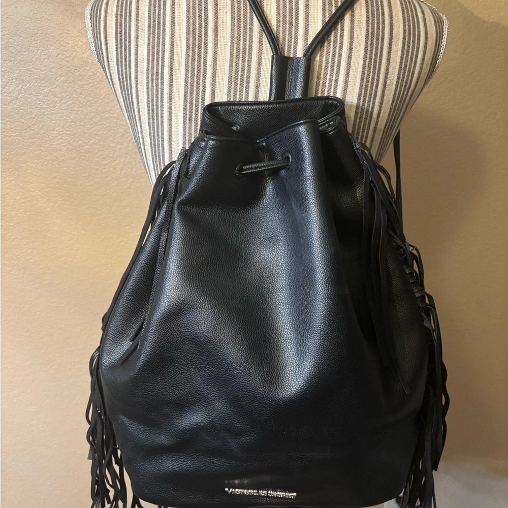 Victoria's Secret Backpack Tote Limited Edition Black Fringe Faux Leather